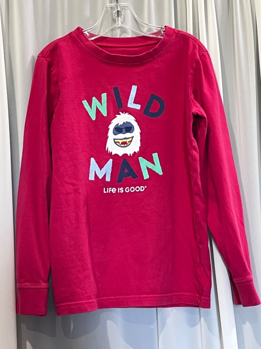 Life is Good WILD MAN Red Boys Long Sleeve Crusher T-Shirt Medium Snowman